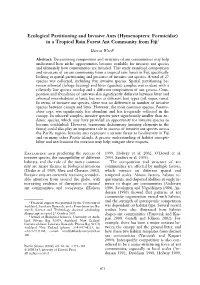 Ecological Partitioning and Invasive Ants (Hymenoptera: Formicidae) in a Tropical Rain Forest Ant Community from Fiji1