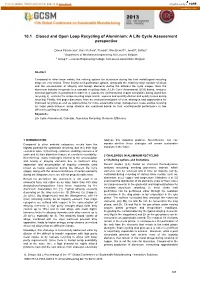 10.1 Closed and Open Loop Recycling of Aluminium: a Life Cycle Assessment Perspective