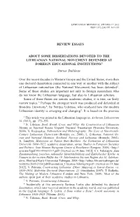 About Some Dissertations Devoted to the Lithuanian National Movement Defended at Foreign Educational Institutions 1