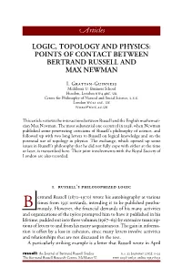 Logic, Topology and Physics: Points of Contact Between Bertrand Russell
