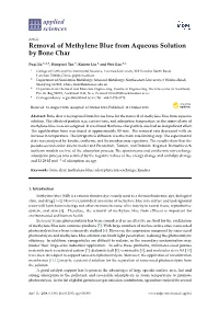 Removal of Methylene Blue from Aqueous Solution by Bone Char