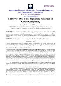 Survey of One Time Signature Schemes on Cloud Computing