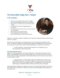 The Honorable Judge Sara J. Harper Profile Highlights
