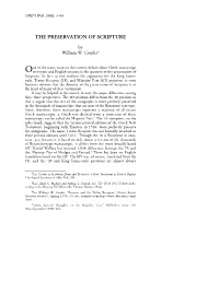 The Preservation of Scripture