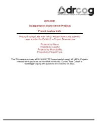 2016-2021 Transportation Improvement Program Project List TIPID Project Name 2016-028 16Th St Mall Reconstruction: Arapahoe St to Lawrence St 2016-018 23Rd Ave