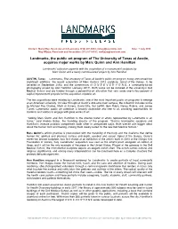 Landmarks, the Public Art Program of the University of Texas at Austin, Acquires Major Works by Marc Quinn and Ann Hamilton