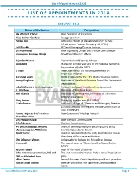 List of Appointments 2018