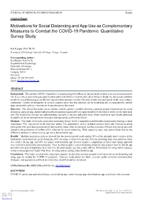 Motivations for Social Distancing and App Use As Complementary Measures to Combat the COVID-19 Pandemic: Quantitative Survey Study
