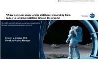 NASA Genelab Space Omics Database: Expanding from National Aeronautics and Space Administration Space to Ionizing Radiation Data on the Ground
