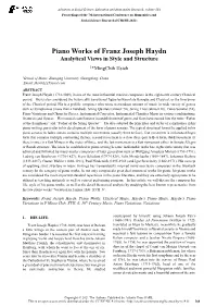 Piano Works of Franz Joseph Haydn Analytical Views in Style and Structure 1*Mingchih Hsieh