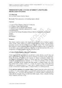 Thermodynamic Cycles of Direct and Pulsed-Propulsion Engines - V