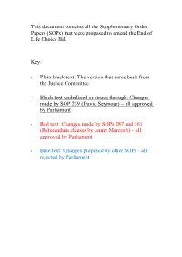 (Sops) That Were Proposed to Amend the End of Life Choice Bill