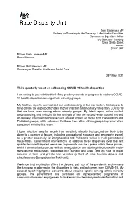 Third Quarterly Report on Progress to Address COVID-19 Health Inequalities