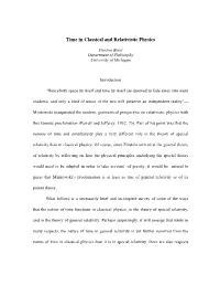 Time in Classical and Relativistic Physics