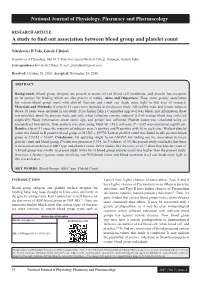 A Study to Find out Association Between Blood Group and Platelet Count