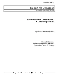 Commemorative Observances: a Chronological List