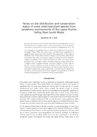 Notes on the Distribution and Conservation Status of Some Restricted Plant Species from Sandstone Environments of the Upper Hunter Valley, New South Wales