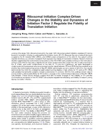 Ribosomal Initiation Complex-Driven Changes in the Stability and Dynamics of Initiation Factor 2 Regulate the Fidelity of Translation Initiation