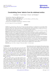 Constraining Ceres' Interior from Its Rotational Motion