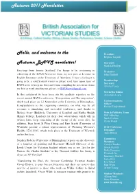 Hello, and Welcome to the Autumn BAVS Newsletter! Autumn 2011