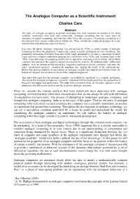 The Analogue Computer As a Scientific Instrument Charles Care