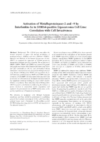 9 by Interleukin-1· in S100A4-Positive Liposarcoma Cell Line: Correlation with Cell Invasiveness