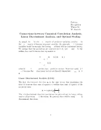 Connections Between Canonical Correlation Analysis, Linear Discriminant Analysis, and Optimal Scaling
