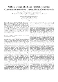 Optical Design of a Solar Parabolic Thermal Concentrator Based On