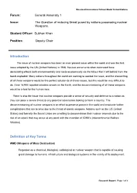 The Question of Reducing the Threat Posed by Nations Possessing