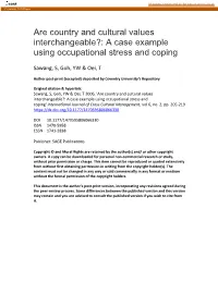 Are Country and Cultural Values Interchangeable?: a Case Example Using Occupational Stress and Coping