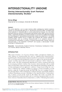INTERSECTIONALITY UNDONE Saving Intersectionality from Feminist Intersectionality Studies 1