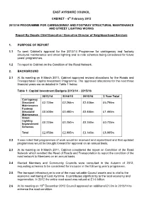 2013-14 Programme for Carriageway and Footway Maintenance And