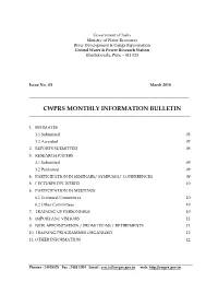 Cwprs Monthly Information Bulletin ______