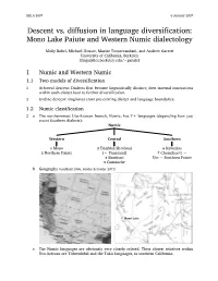 Descent Vs. Diffusion in Language Diversification: Mono Lake Paiute and Western Numic Dialectology