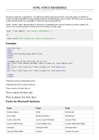 HTML Fonts Reference