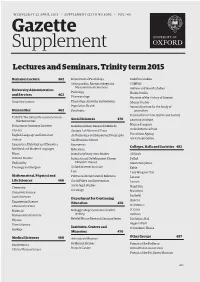 Lectures and Seminars, Trinity Term 2015