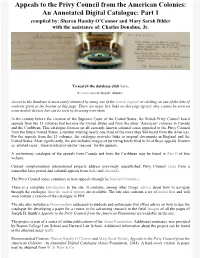 Appeals to the Privy Council from the American Colonies: an Annotated