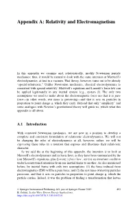 Appendix A: Relativity and Electromagnetism