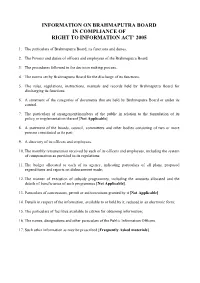 Information on Brahmaputra Board in Compliance of Right to Information Act’ 2005