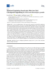 Nutrient Limitation Inactivates Mrc1-To-Cds1 Checkpoint Signalling in Schizosaccharomyces Pombe