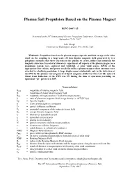 Plasma Sail Propulsion Based on the Plasma Magnet