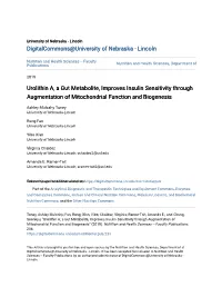 Urolithin A, a Gut Metabolite, Improves Insulin Sensitivity Through Augmentation of Mitochondrial Function and Biogenesis