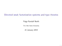 Directed Weak Factorization Systems and Type Theories