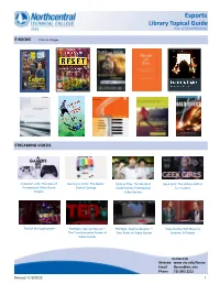 Esports Library Topical Guide a List of Selected Resources