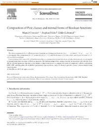 Composition of Post Classes and Normal Forms of Boolean Functions Miguel Couceiroa,1, Stephan Foldesb, Erkko Lehtonenb,∗