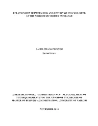 Relationship Between Risk and Return of Stocks Listed at the Nairobi Securities Exchange