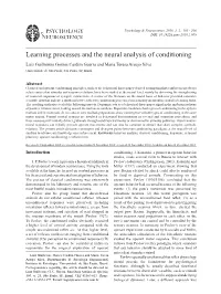 Learning Processes and the Neural Analysis of Conditioning