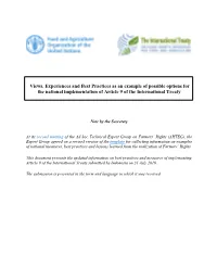 Views, Experiences and Best Practices As an Example of Possible Options for the National Implementation of Article 9 of the International Treaty