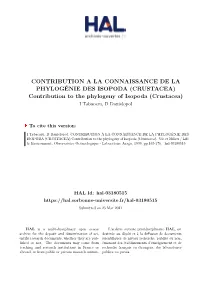 Contribution to the Phylogeny of Isopoda (Crustacea) I Tabacaru, D Danielopol