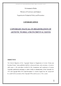 Copyright Manual on Registration of Artistic Works and Incidental Issues